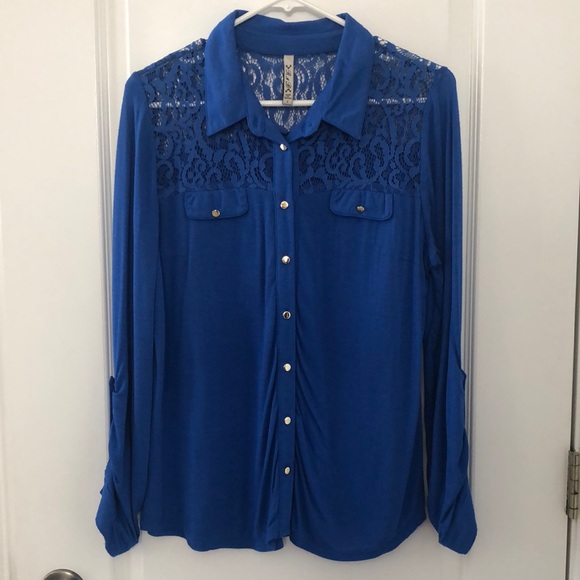 Blue Button-Down Top - Picture 1 of 6